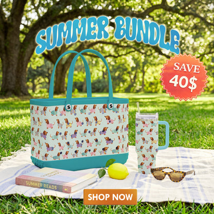 Shineful Bundle Beach Bag And Tumbler Colorful Dachshund