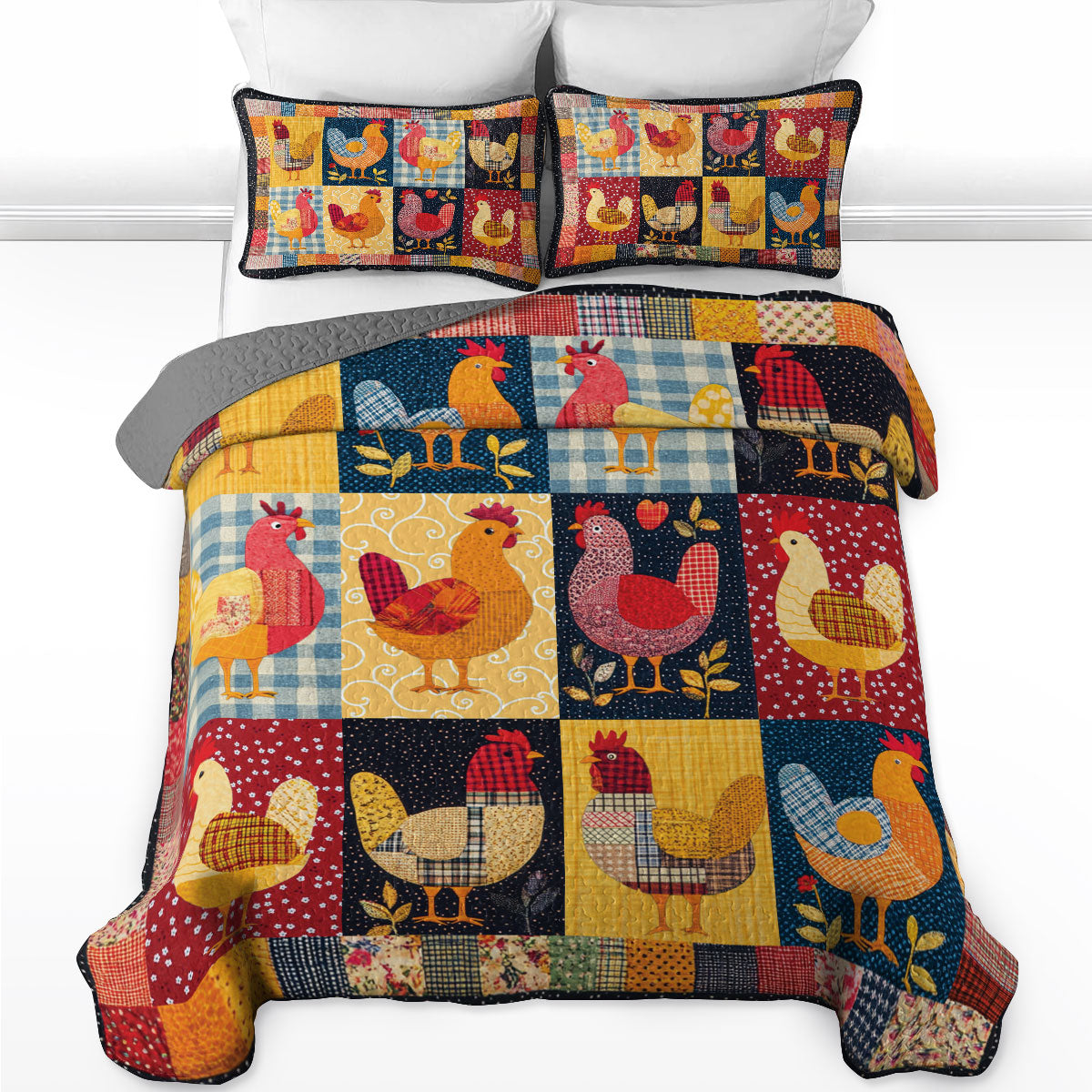 Shineful All Season Quilt 3-Piece Set Chicken Color Smile
