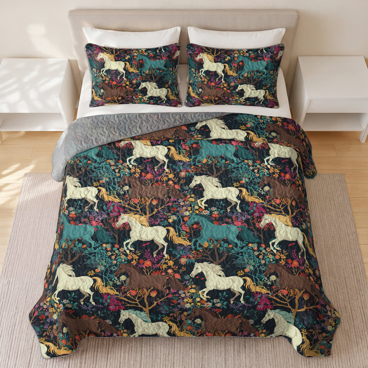 Shineful Quilt 3-Piece Set Horse Flower