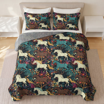 Shineful Quilt 3-Piece Set Horse Flower