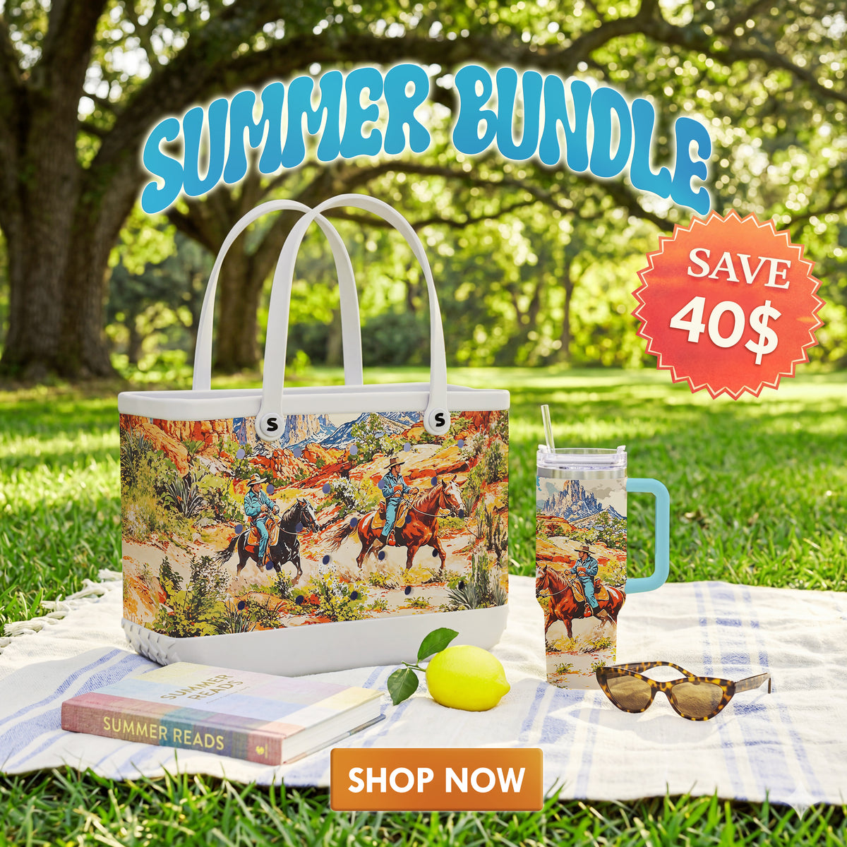 Shineful Bundle Beach Bag And Tumbler Canyon Trails Cowboy