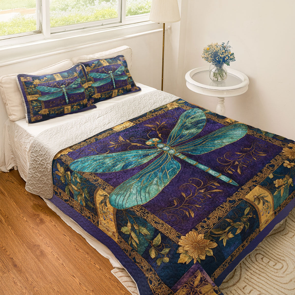 Shineful All Season Quilt 3-Piece Set Sapphire Dragonfly