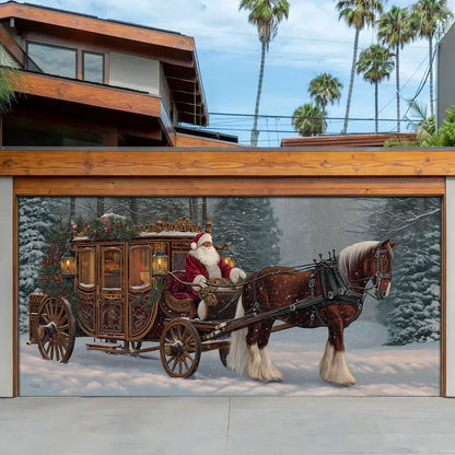 Shineful Garage Door Banner Decoration Santa’s Victorian Carriage Ride