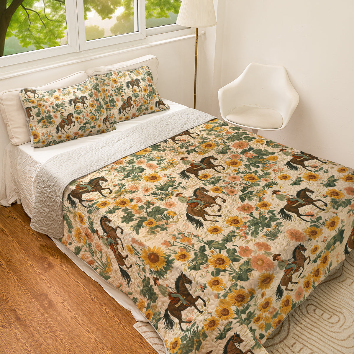 Shineful All Season Quilt 3-Piece Set Cowboy With Sunflower
