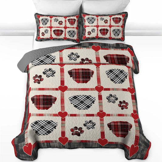 Shineful All Season Quilt 3-Piece Set Rottweiler Plaid Paw Love