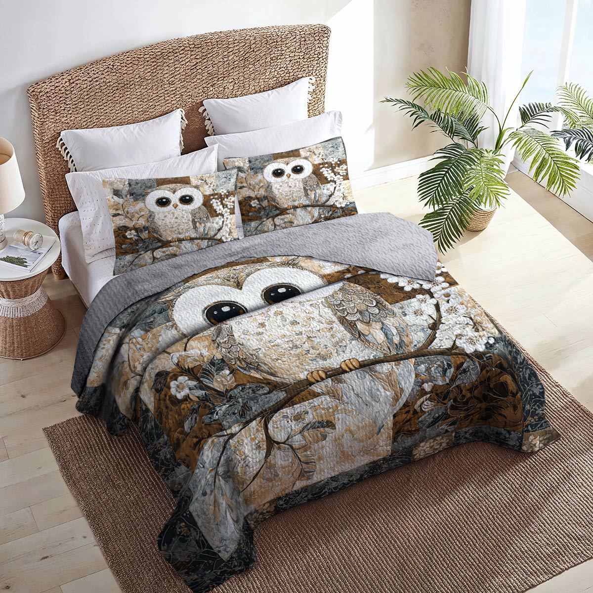 Shineful All Season Quilt 3-Piece Set Cute Owl Lovely