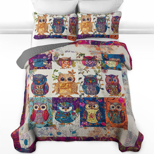 Shineful All Season Quilt 3-Piece Set Gorgeous Colorful Baby Owls