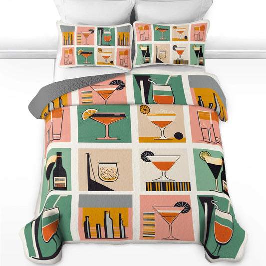 Shineful All Season Quilt 3-Piece Set Wine Retro Cocktail Hour