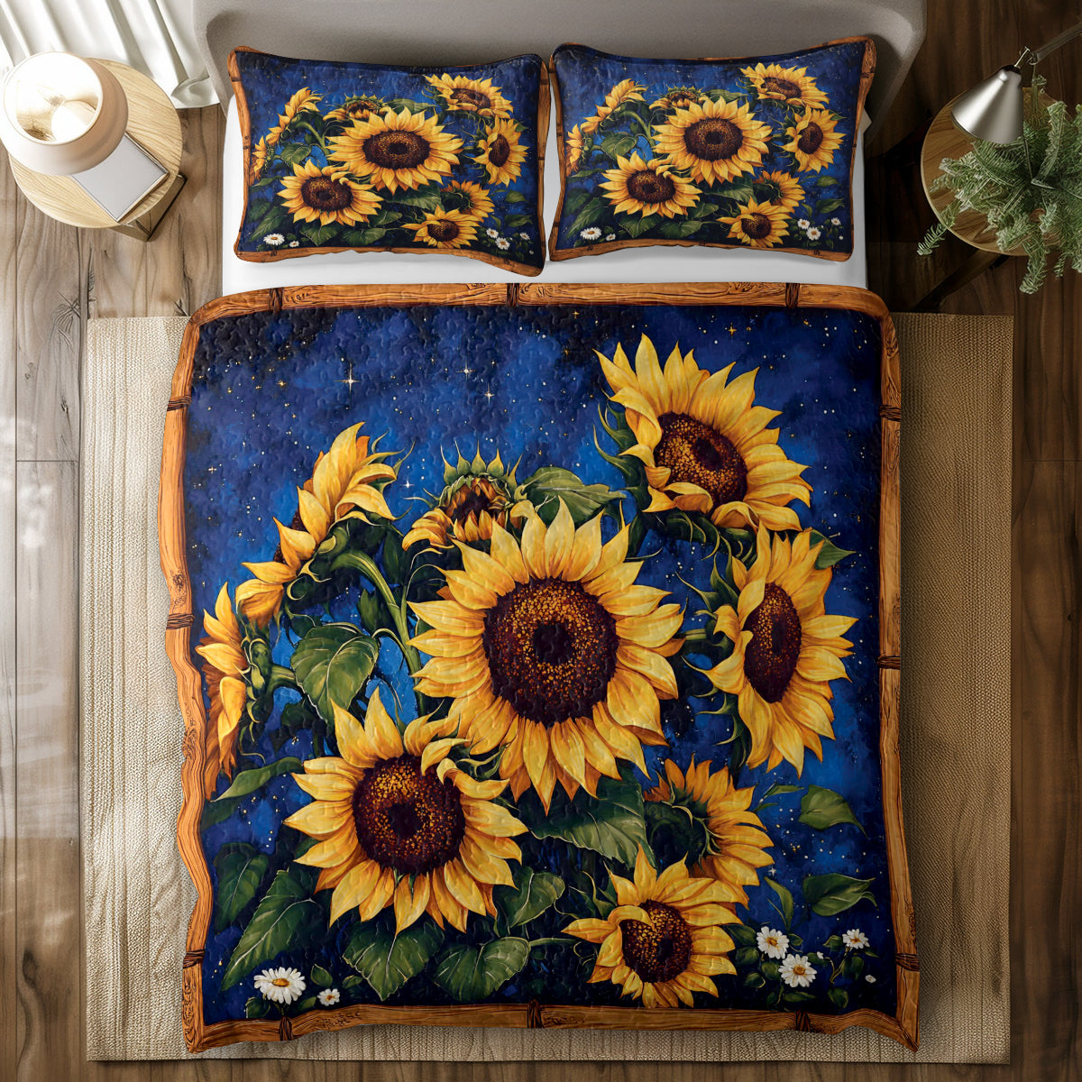 Shineful All Season Quilt 3-Piece Set Galaxy Sunflower