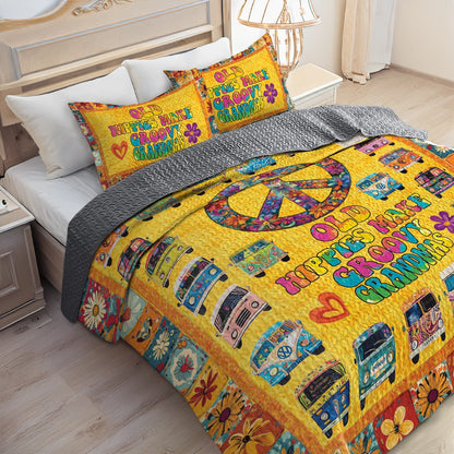 Shineful All Season Quilt 3-Piece Set Hippie Love, Vans, And Groovy Grandma