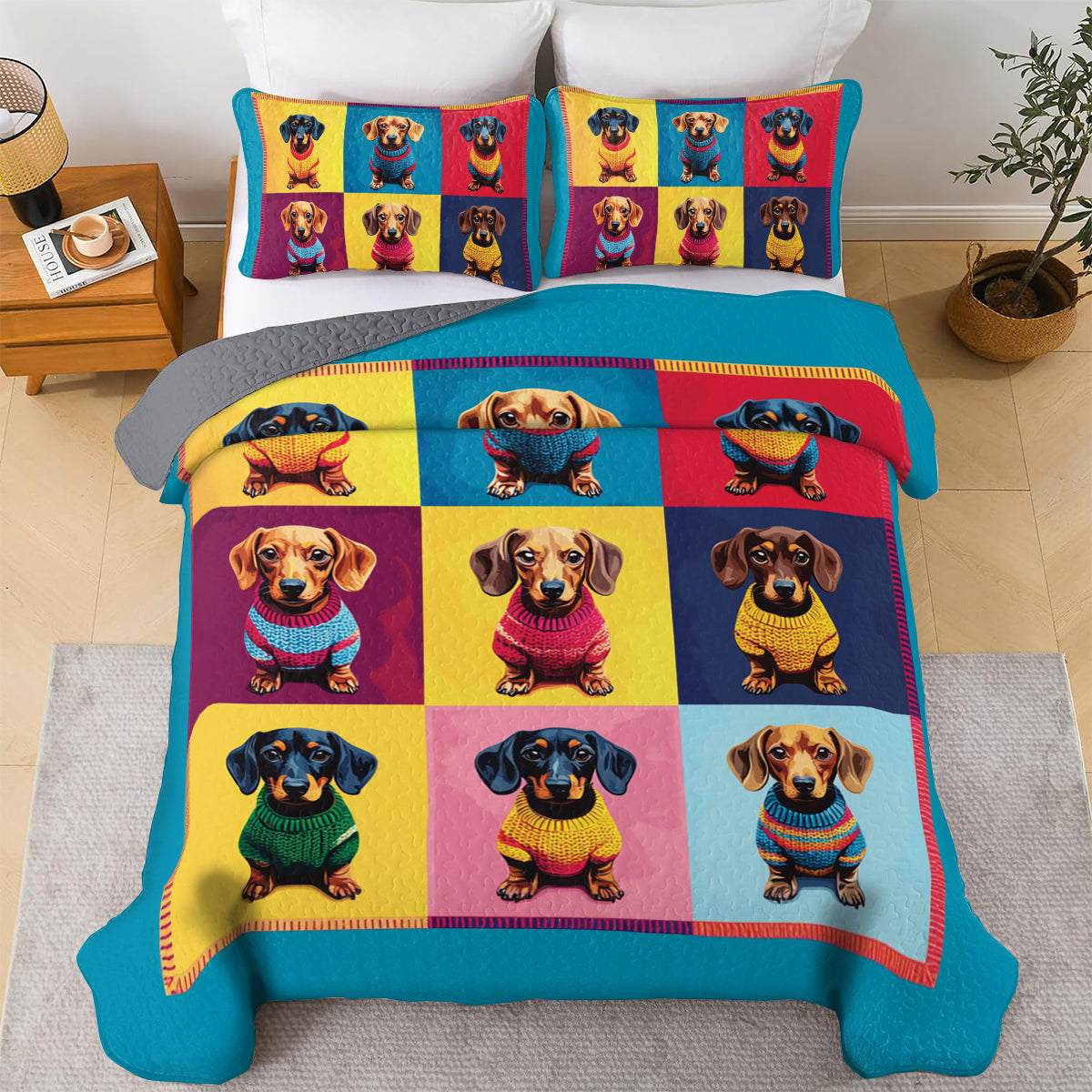 Shineful All Season Quilt 3-Piece Set Pop Art Dachshund