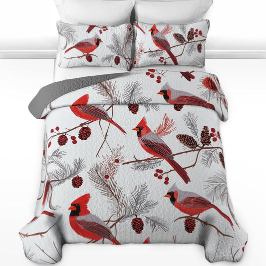 Shineful All Season Quilt 3-Piece Set Gentle Cardinals Lovely