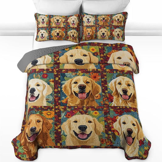 Shineful All Season Quilt 3-Piece Set Cute Golden Retriever