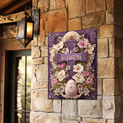 Shineful 2D Metal Sign Ornate Royal Cross “He Is Risen”