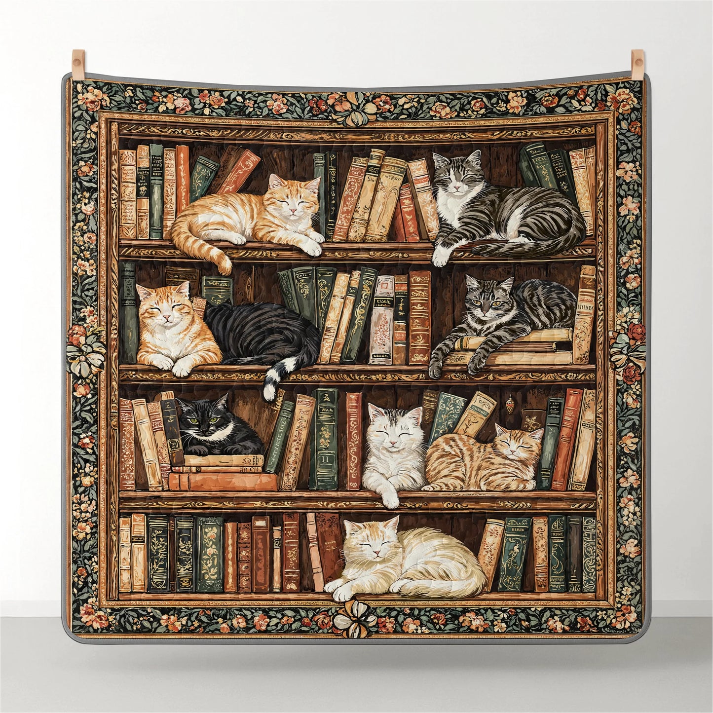Shineful Quilt 3-Piece Set Book Nook Cats Reading