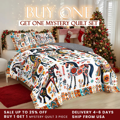 Shineful Quilt 3-Piece Set Horse Floral Pattern
