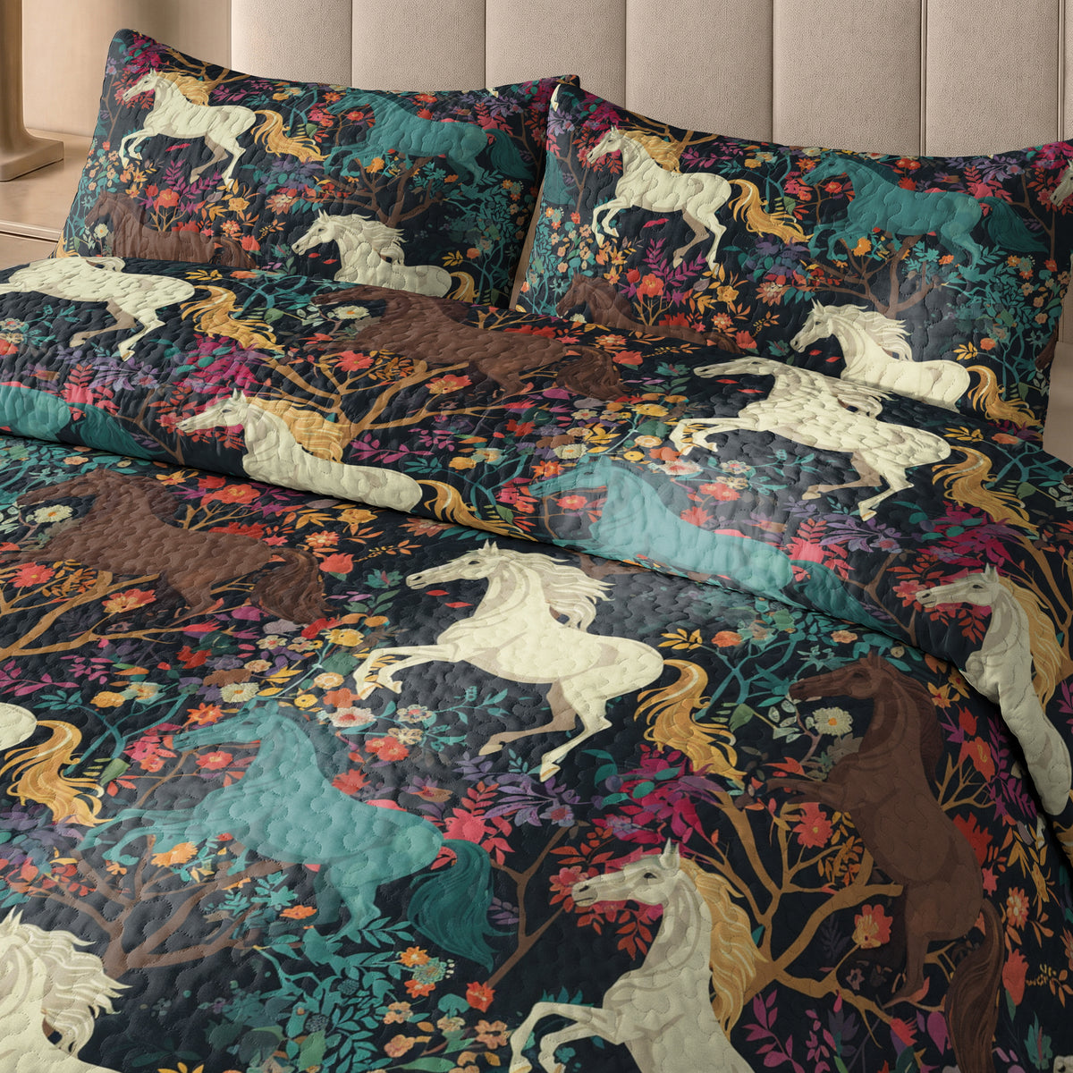 Shineful Quilt 3-Piece Set Horse Flower