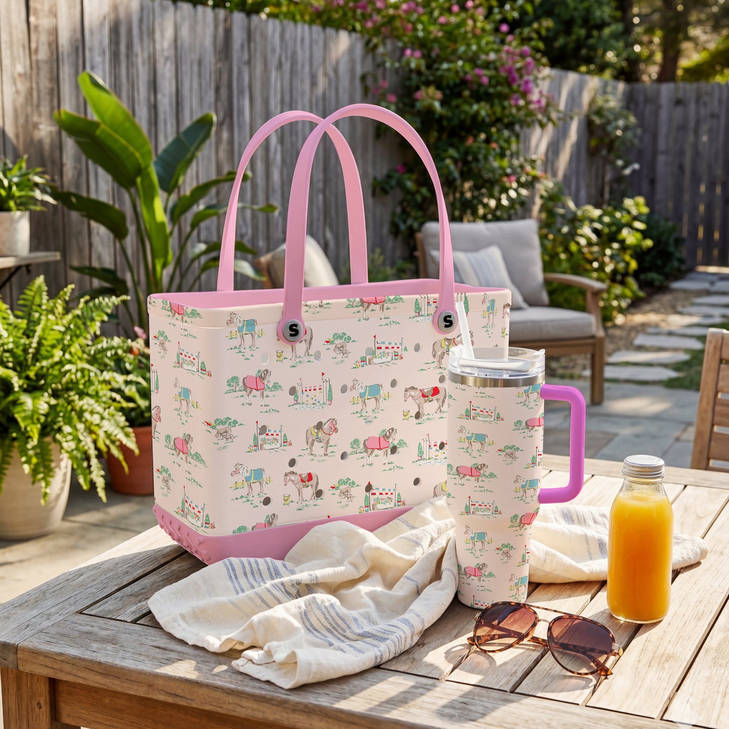 Shineful Bundle Beach Bag And Tumbler Horse Racing