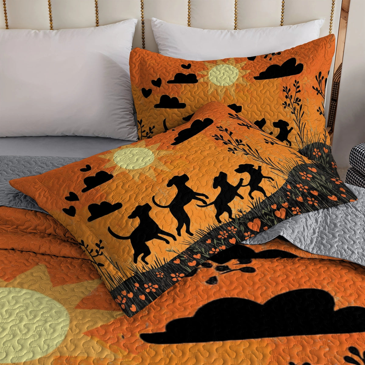 Shineful All Season Quilt 3-Piece Set Sunset Playtime Labrador