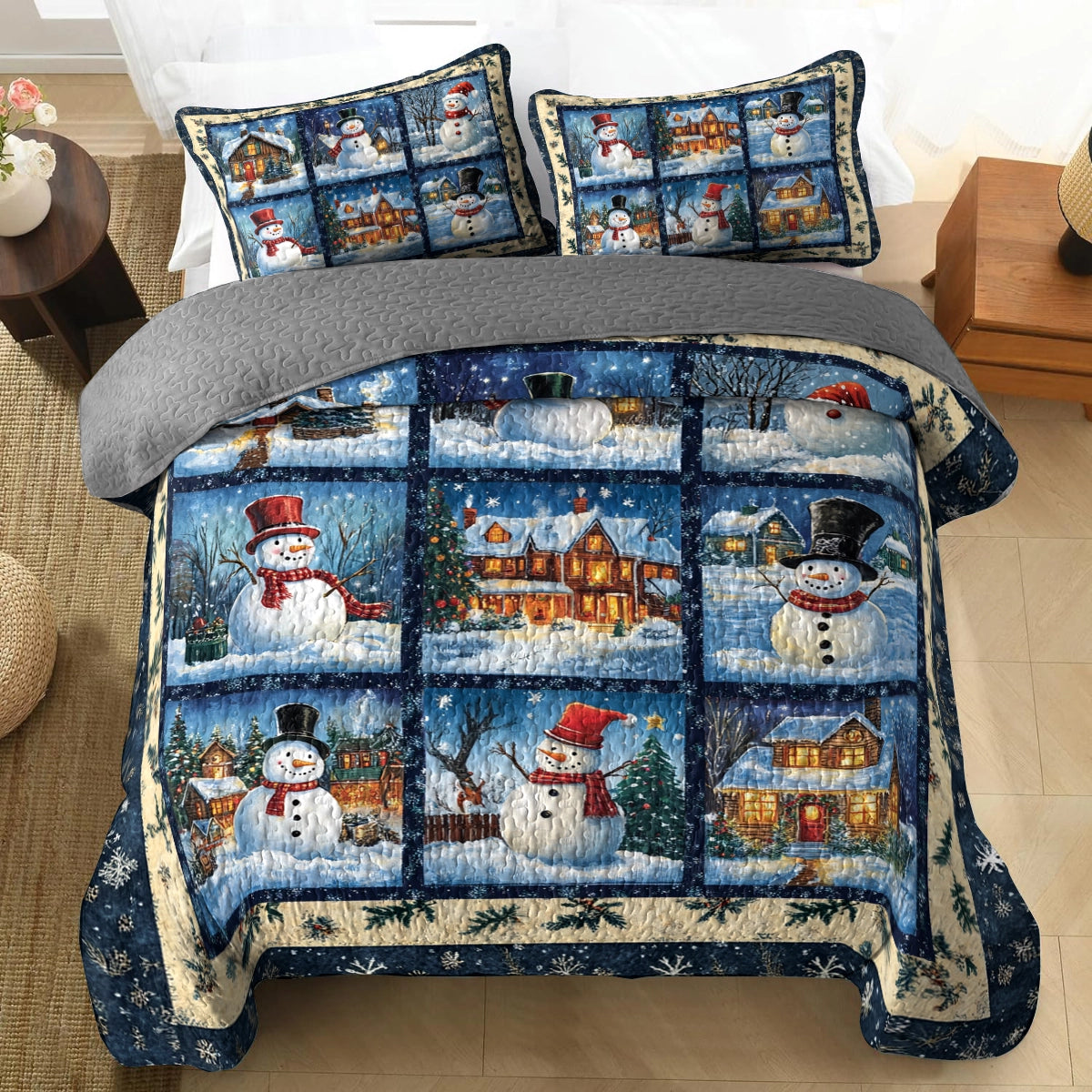 Shineful All Season Quilt 3-Piece Set - Winter Wonderland Snowman