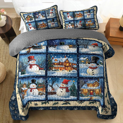 Shineful All Season Quilt 3-Piece Set - Winter Wonderland Snowman