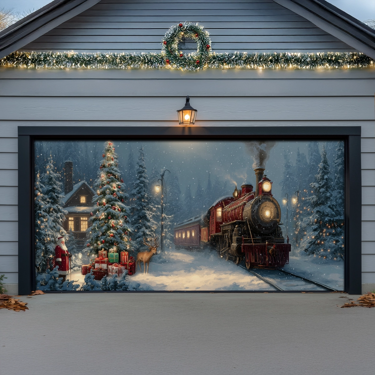 Shineful Garage Door Banner Decoration Santa’s Holiday Train Arrival
