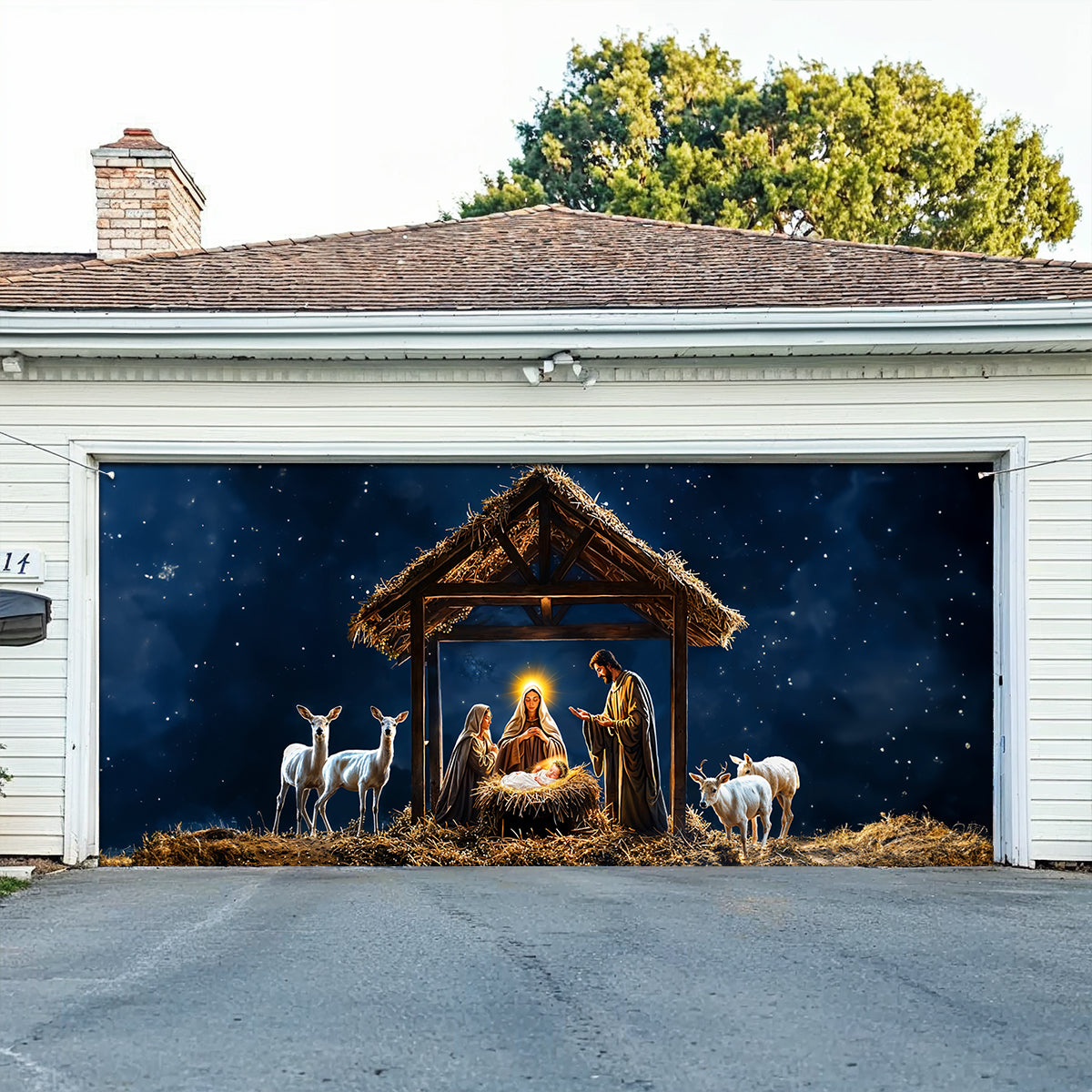 Shineful Garage Door Banner Decoration Holy Nativity