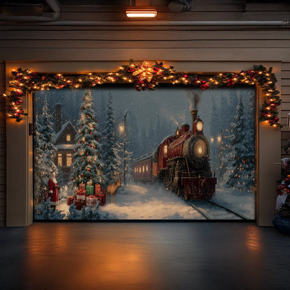 Shineful Garage Door Banner Decoration Santa’s Holiday Train Arrival