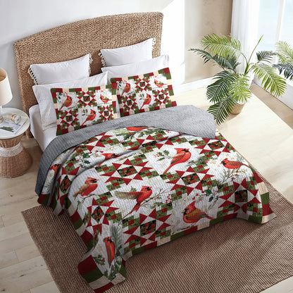 Shineful All Season Quilt 3-Piece Set Cardinal Bird
