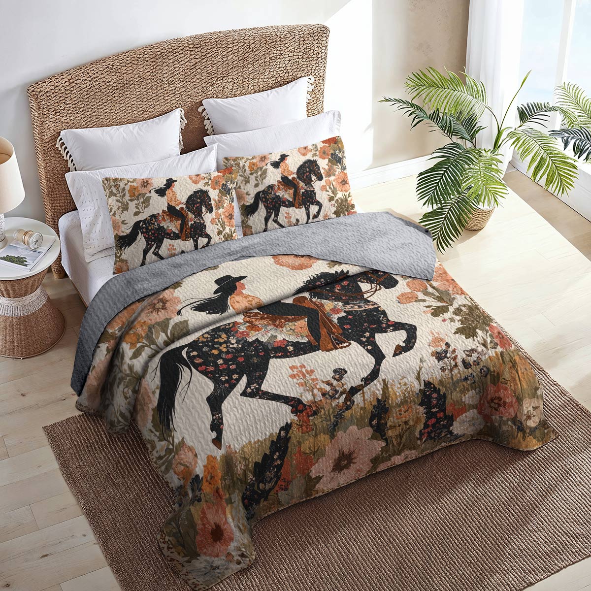 Shineful All Season Quilt 3-Piece Set - Floral Cowgirl