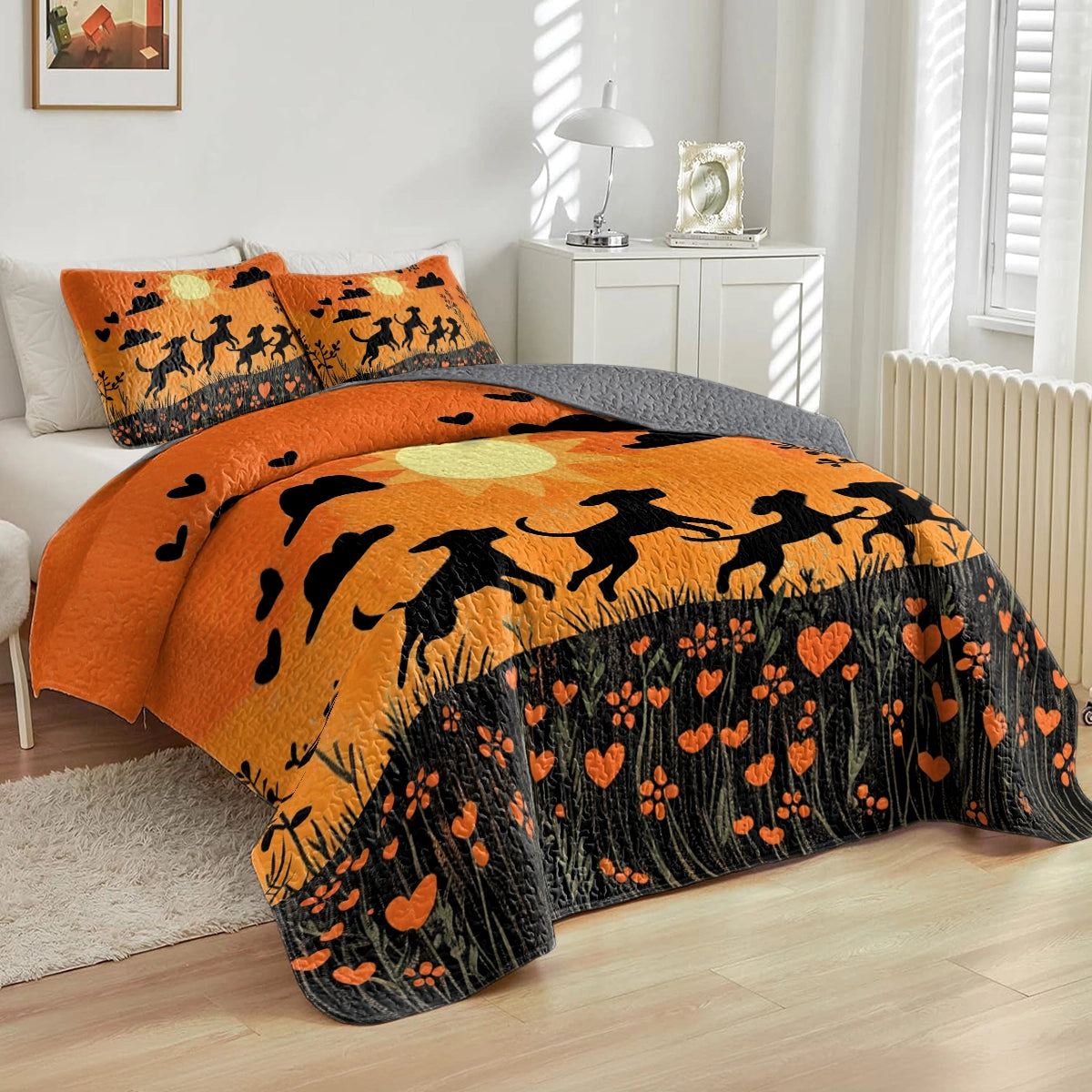 Shineful All Season Quilt 3-Piece Set Sunset Playtime Labrador