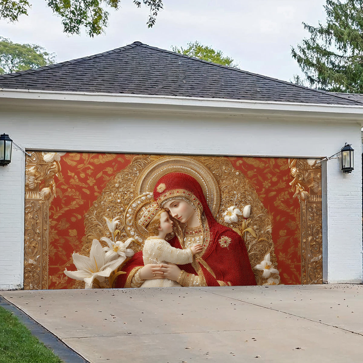 Shineful Garage Door Banner Decoration Sacred Embrace