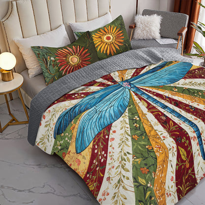 Shineful Quilt 3-Piece Set Dragonfly Bloom