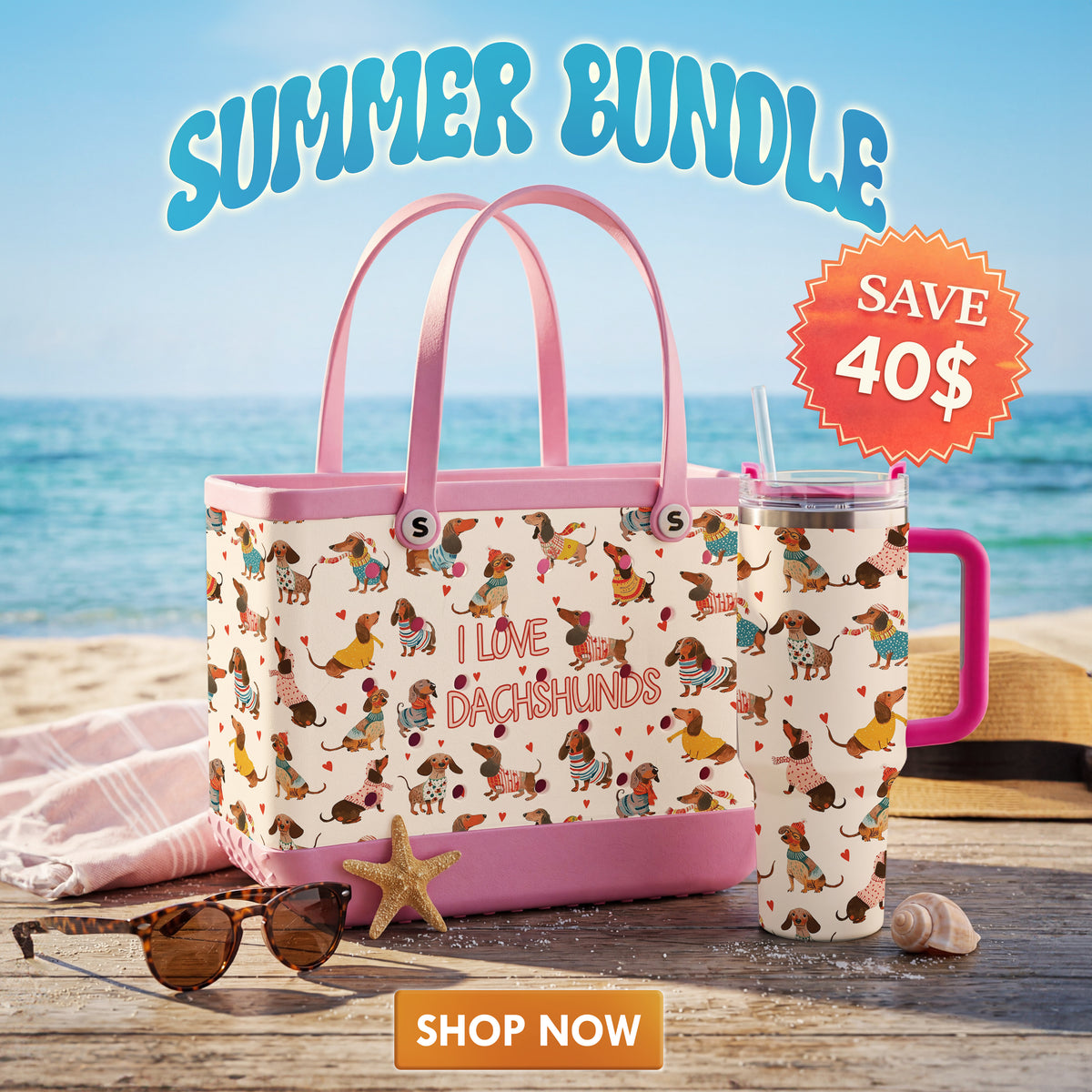 Shineful Bundle Beach Bag And Tumbler Dachshund Fashion Wiener