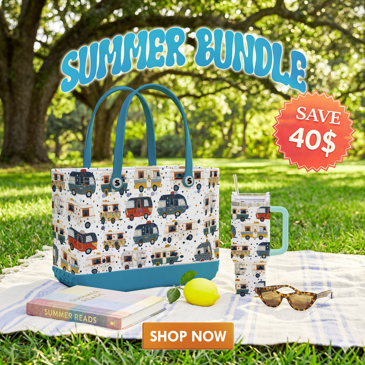Shineful Bundle Beach Bag And Tumbler Vintage Camper
