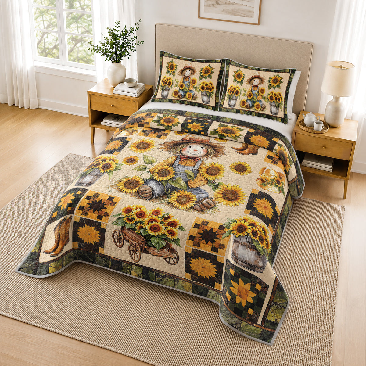 Shineful Quilt 3-Piece Set Peaceful Farmhouse Sunflower