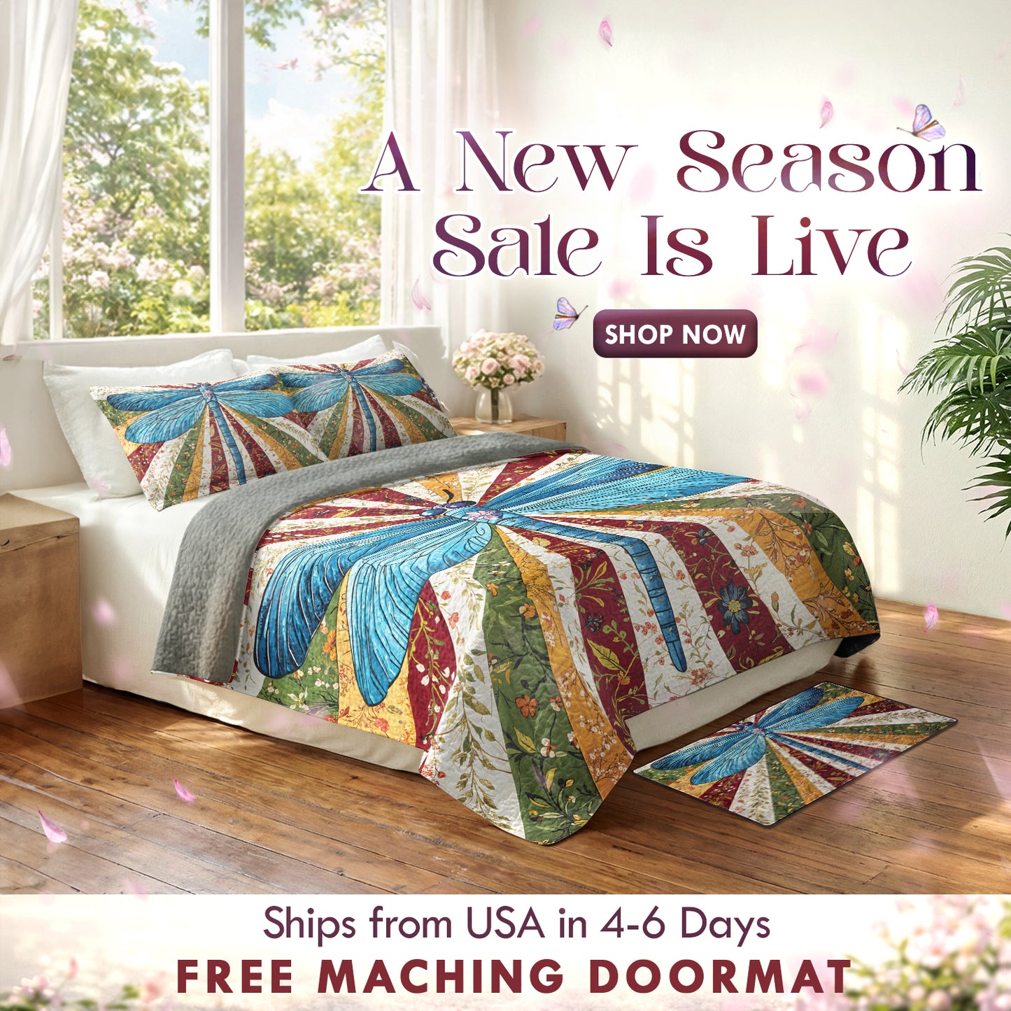Shineful Quilt 3-Piece Set Dragonfly Bloom