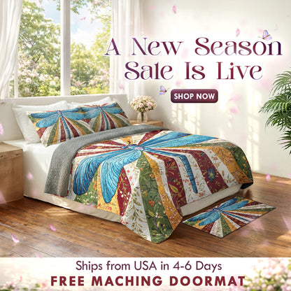 Shineful Quilt 3-Piece Set Dragonfly Bloom