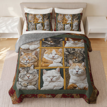 Shineful Quilt 3-Piece Set Sleepy Cats