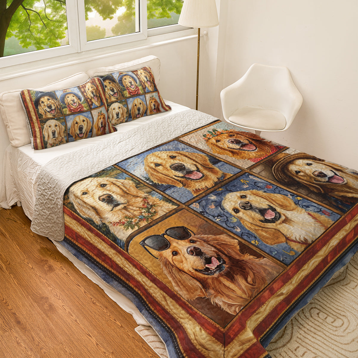 Shineful All Season Quilt 3-Piece Set Happy Golden Retriever