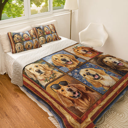 Shineful All Season Quilt 3-Piece Set Happy Golden Retriever