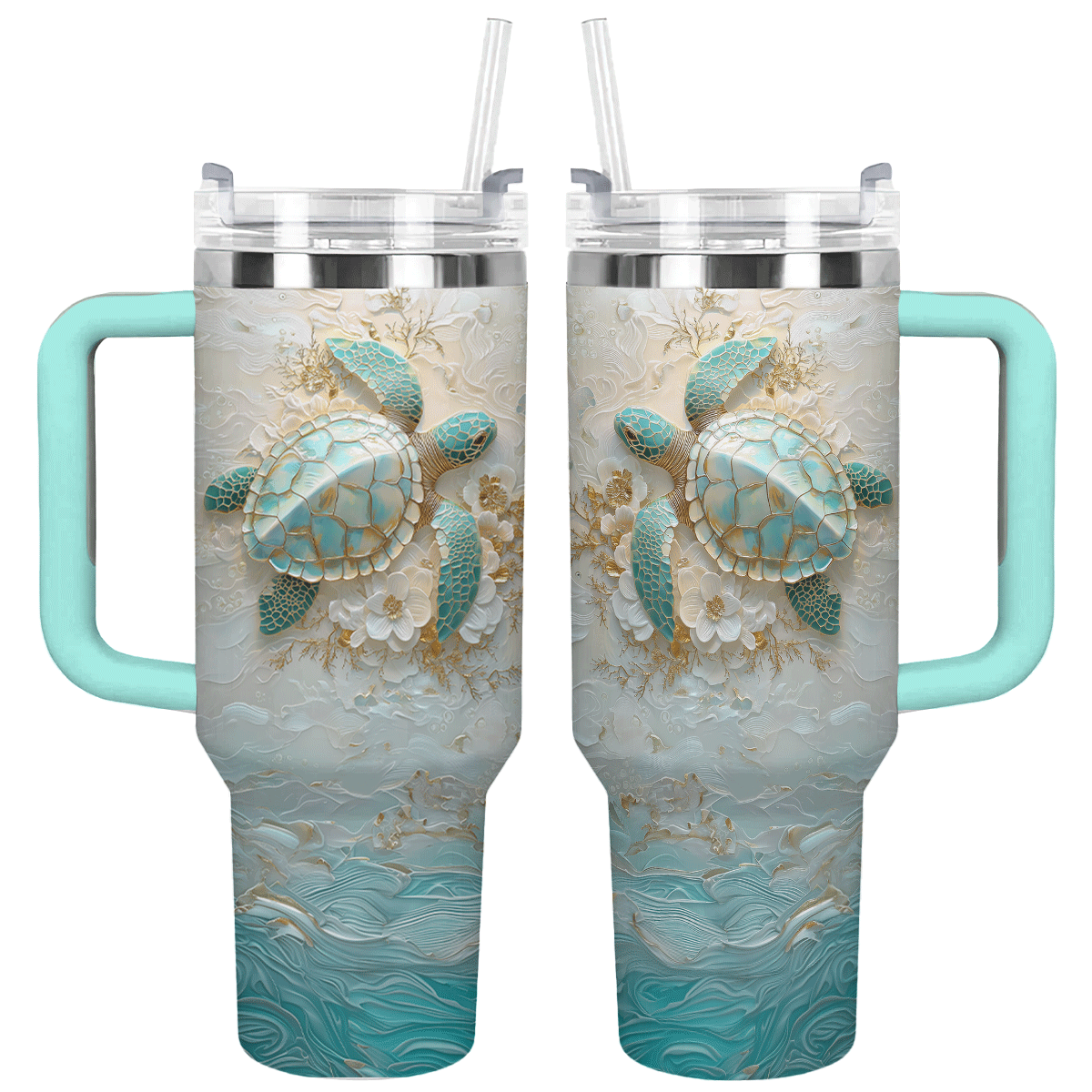 Shineful Glossy Tumbler - Golden Serenity Sea Turtle