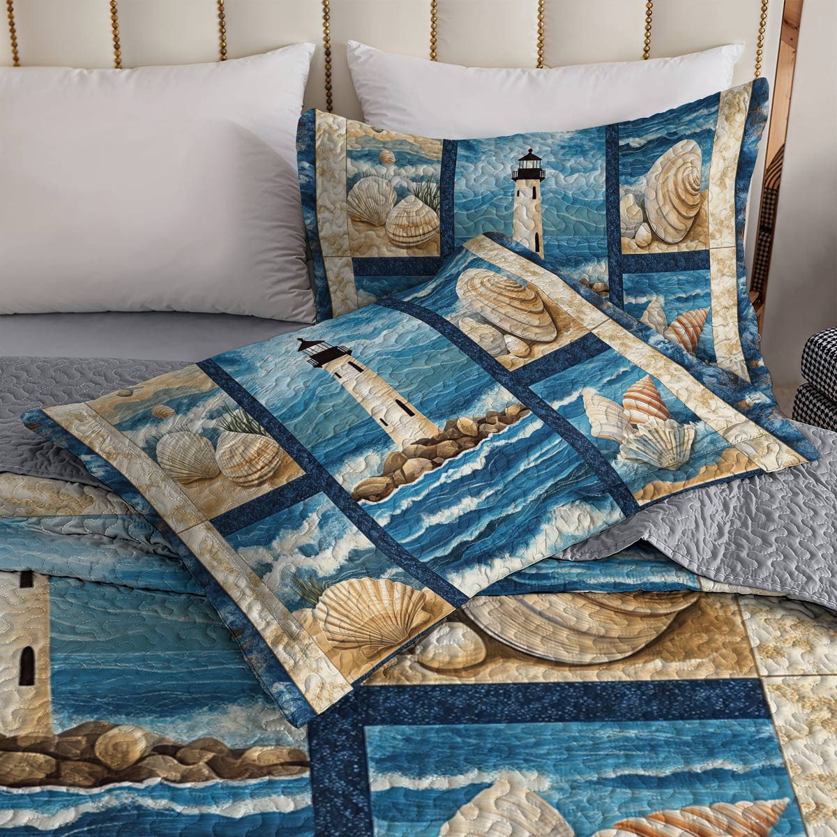 Shineful All Season Quilt 3-Piece Set - Seashells And Lighthouse