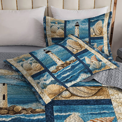 Shineful All Season Quilt 3-Piece Set - Seashells And Lighthouse