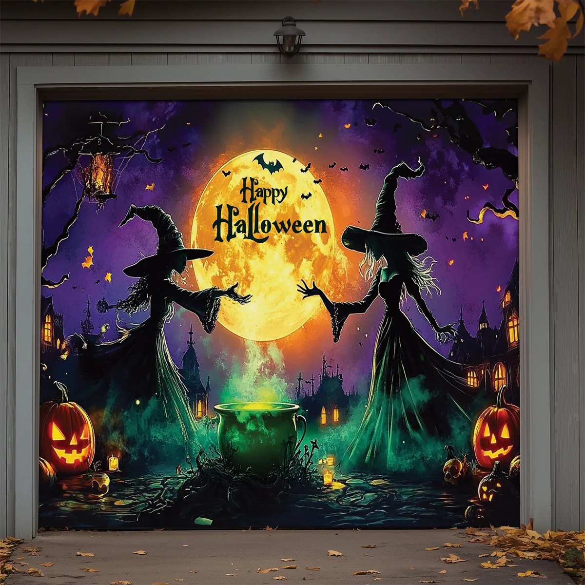 Shineful Garage Door Banner Decoration - Moonlit Witches
