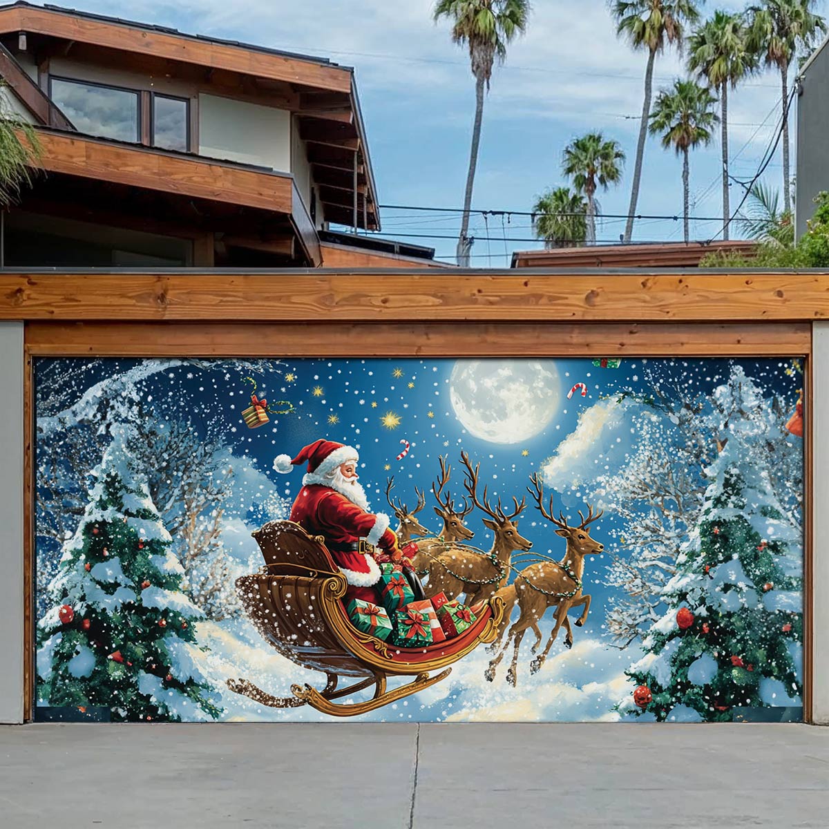 Shineful Garage Door Banner Decoration Moonlit Christmas Journey