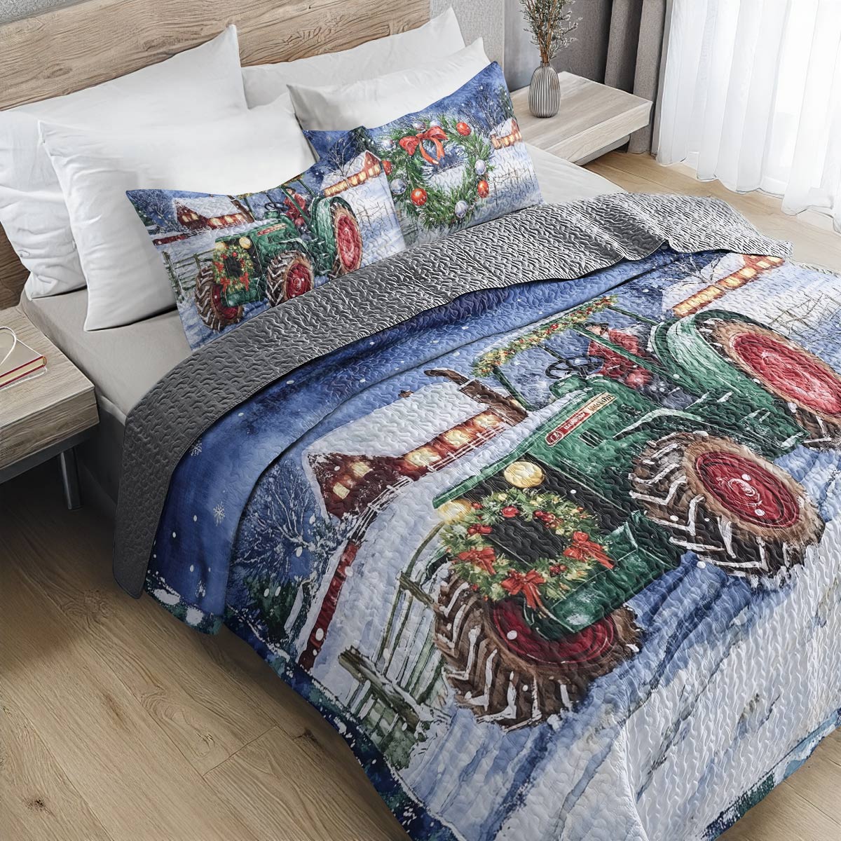 Shineful All Season Quilt 3-Piece Set - Farmer I'll Be Home For Christmas