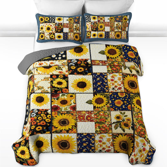 Shineful All Season Quilt 3-Piece Set - Golden Bloom Sunflower