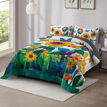 Shineful All Season Quilt 3-Piece Set - Colorful Sunflower Garden Dream