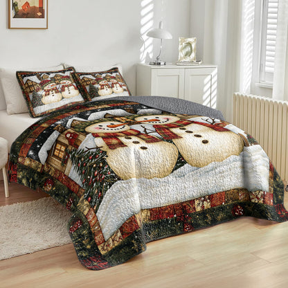 Shineful All Season Quilt 3-Piece Set Cozy Snowman Winter